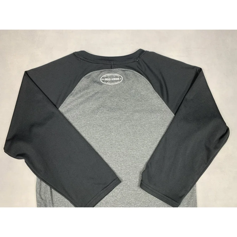 Under Armour Shirt Mens S Gray‎ Black HeatGear Fitted 3/4 Sleeve Baseball